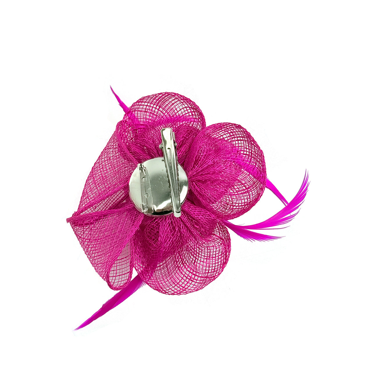 FT26092 Small Flower Shaped Sinamay Clip-On Fascinator with Feather Detail