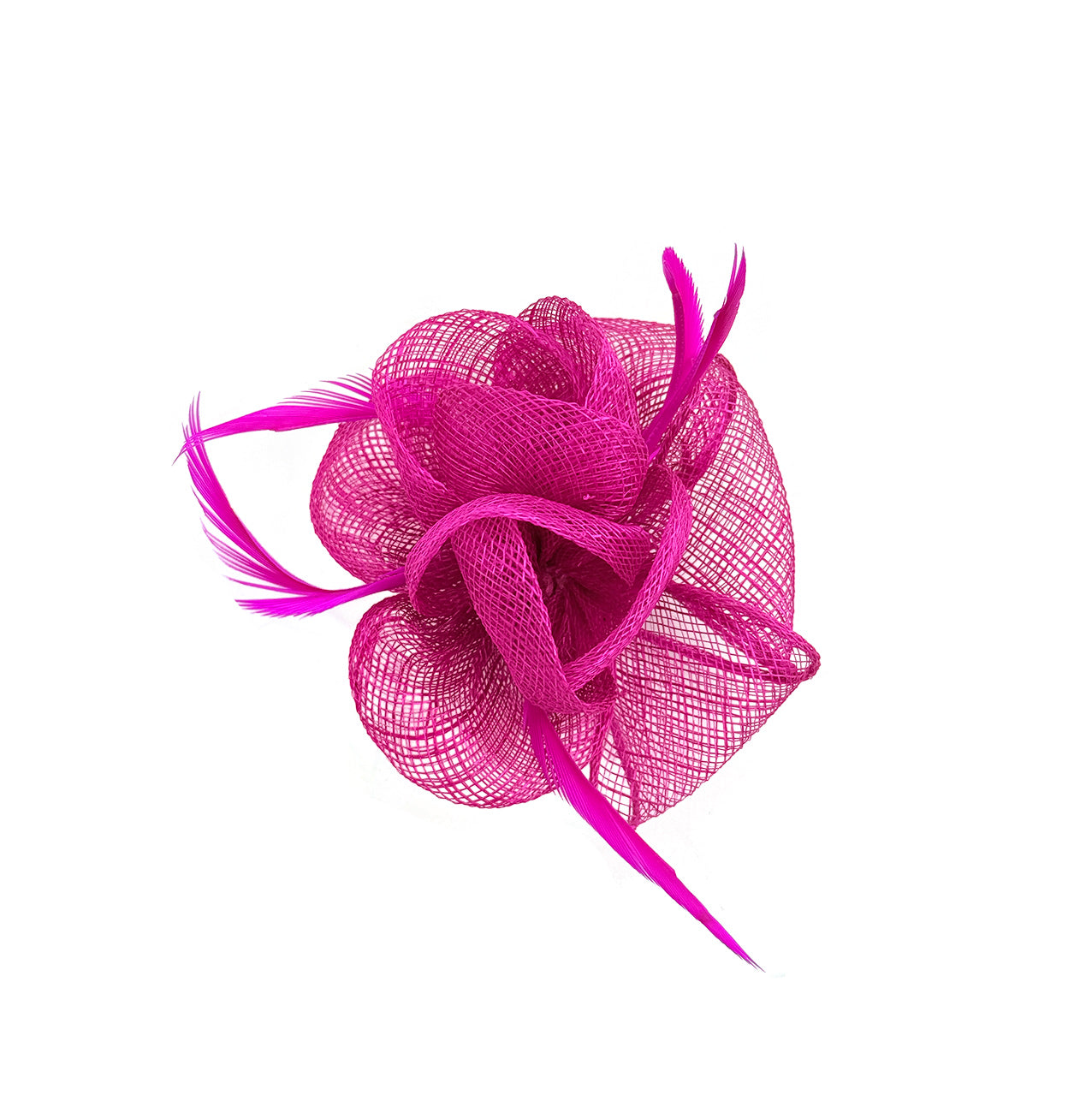 FT26092 Small Flower Shaped Sinamay Clip-On Fascinator with Feather Detail