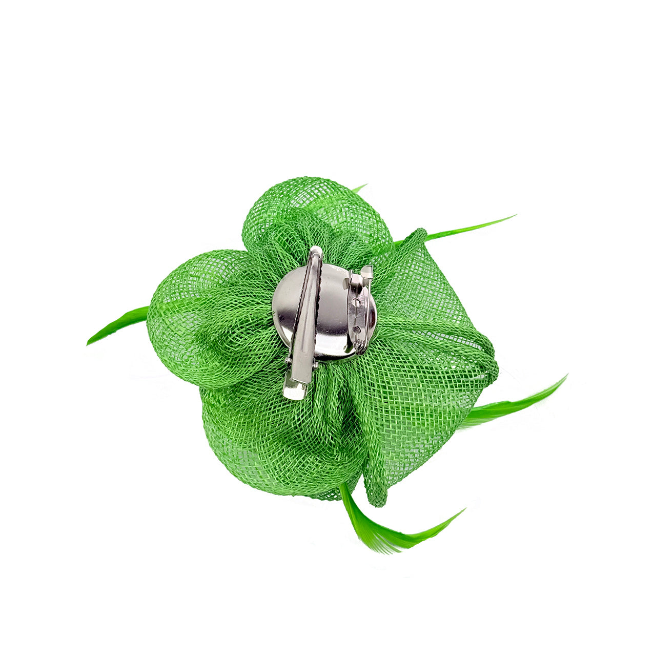 FT26092 Small Flower Shaped Sinamay Clip-On Fascinator with Feather Detail