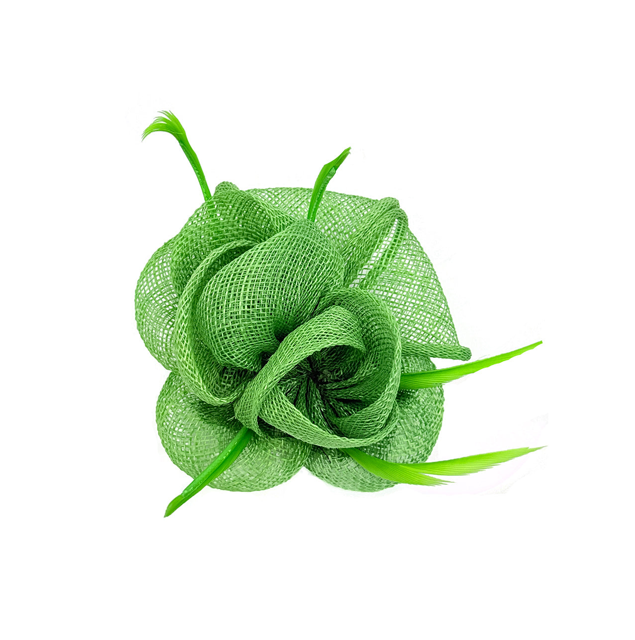 FT26092 Small Flower Shaped Sinamay Clip-On Fascinator with Feather Detail