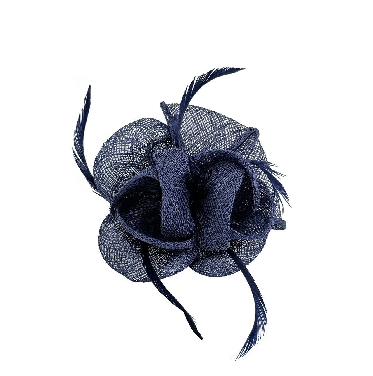 FT26092 Small Flower Shaped Sinamay Clip-On Fascinator with Feather Detail