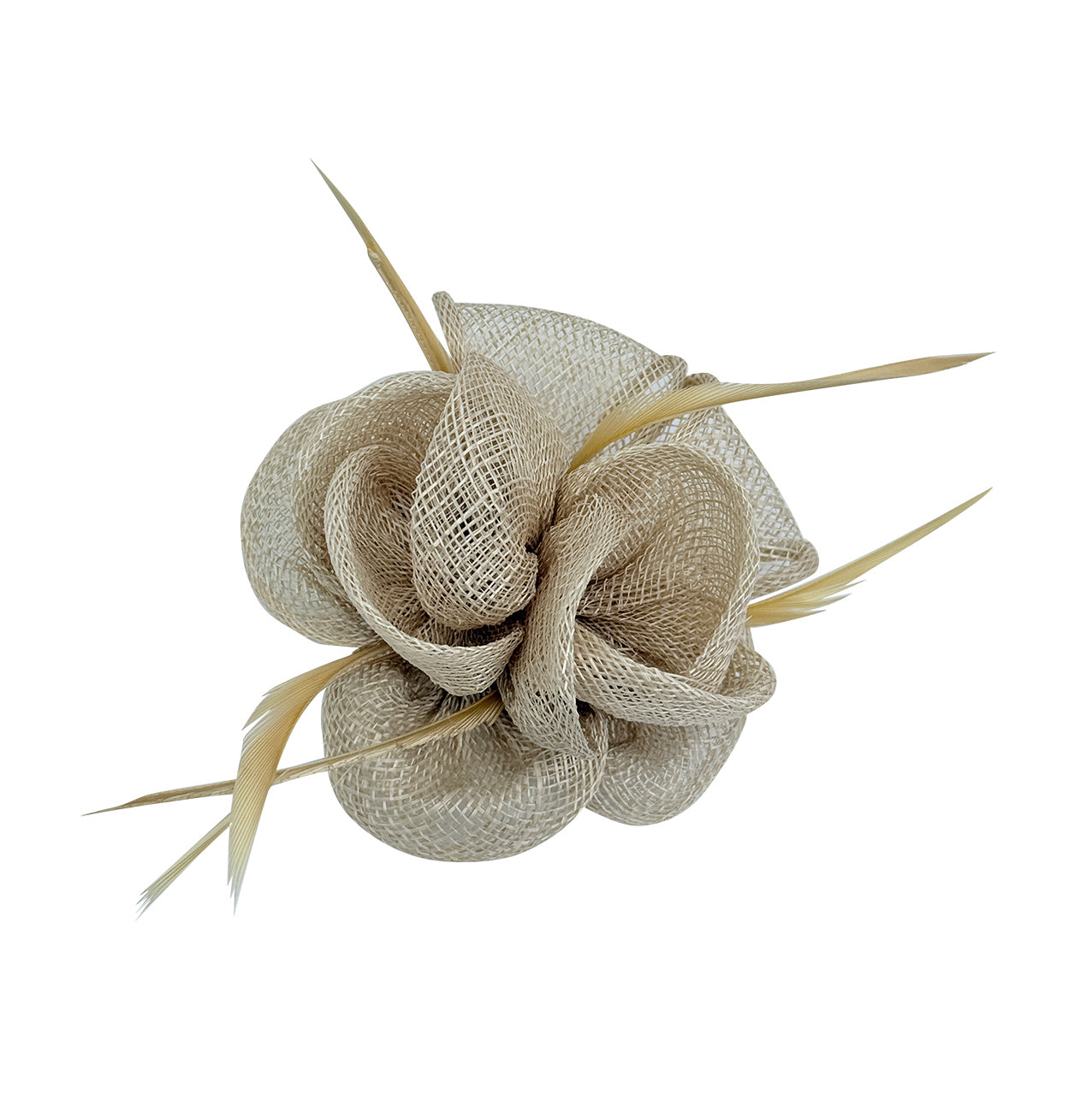 FT26092 Small Flower Shaped Sinamay Clip-On Fascinator with Feather Detail
