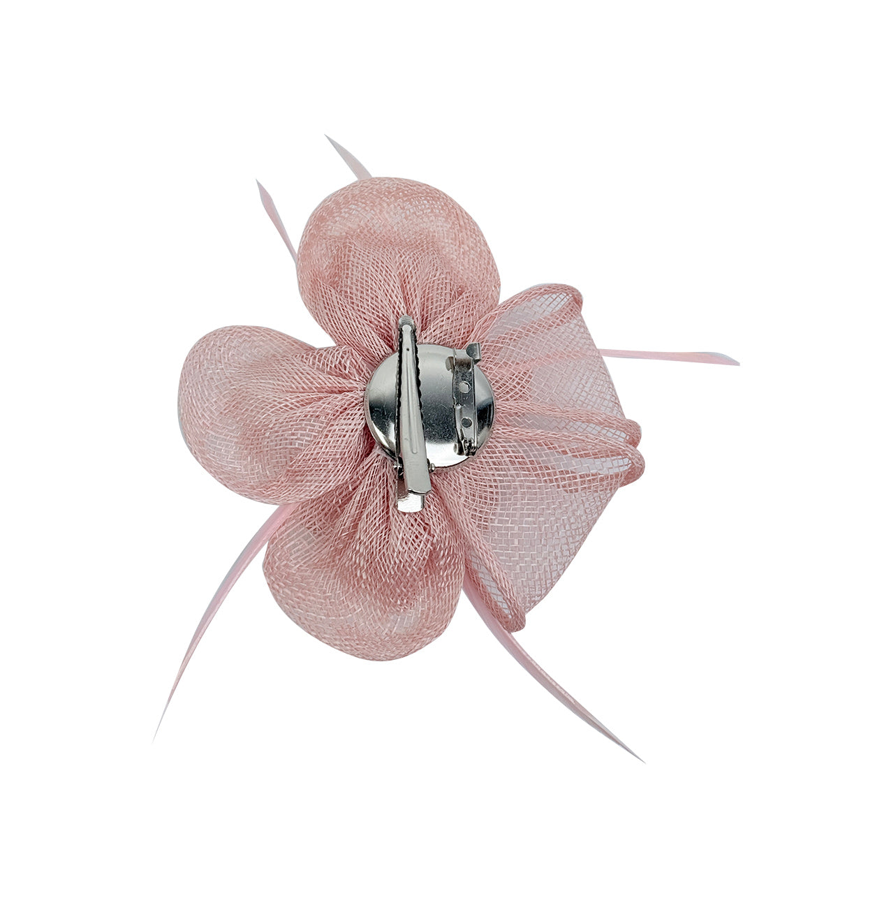 FT26092 Small Flower Shaped Sinamay Clip-On Fascinator with Feather Detail