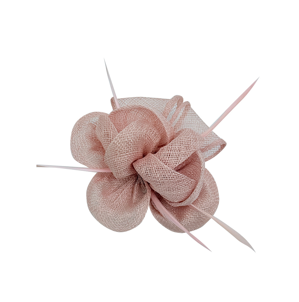 FT26092 Small Flower Shaped Sinamay Clip-On Fascinator with Feather Detail