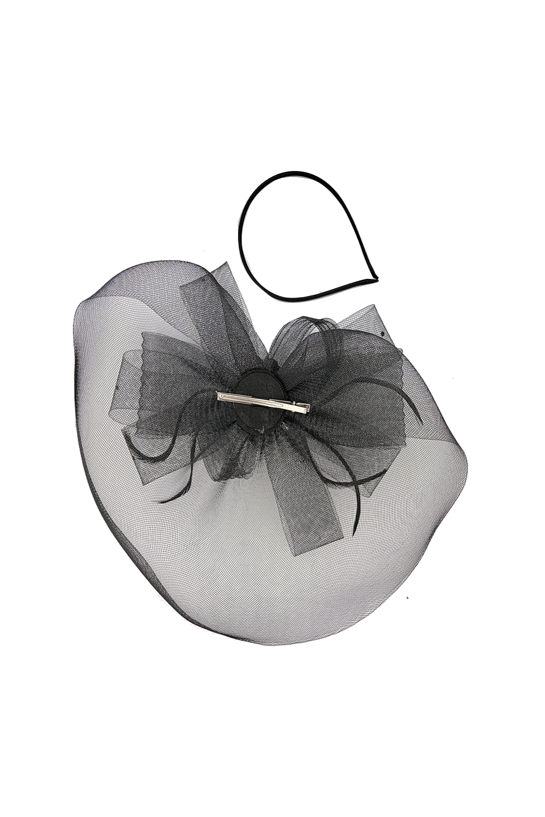 FT2610 Large Mesh Net Fascinator with Feathers and Diamante Detail