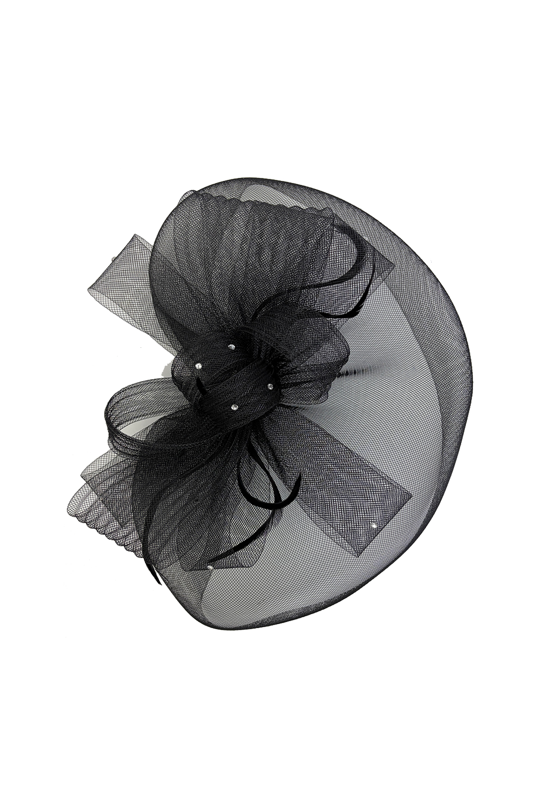 FT2610 Large Mesh Net Fascinator with Feathers and Diamante Detail