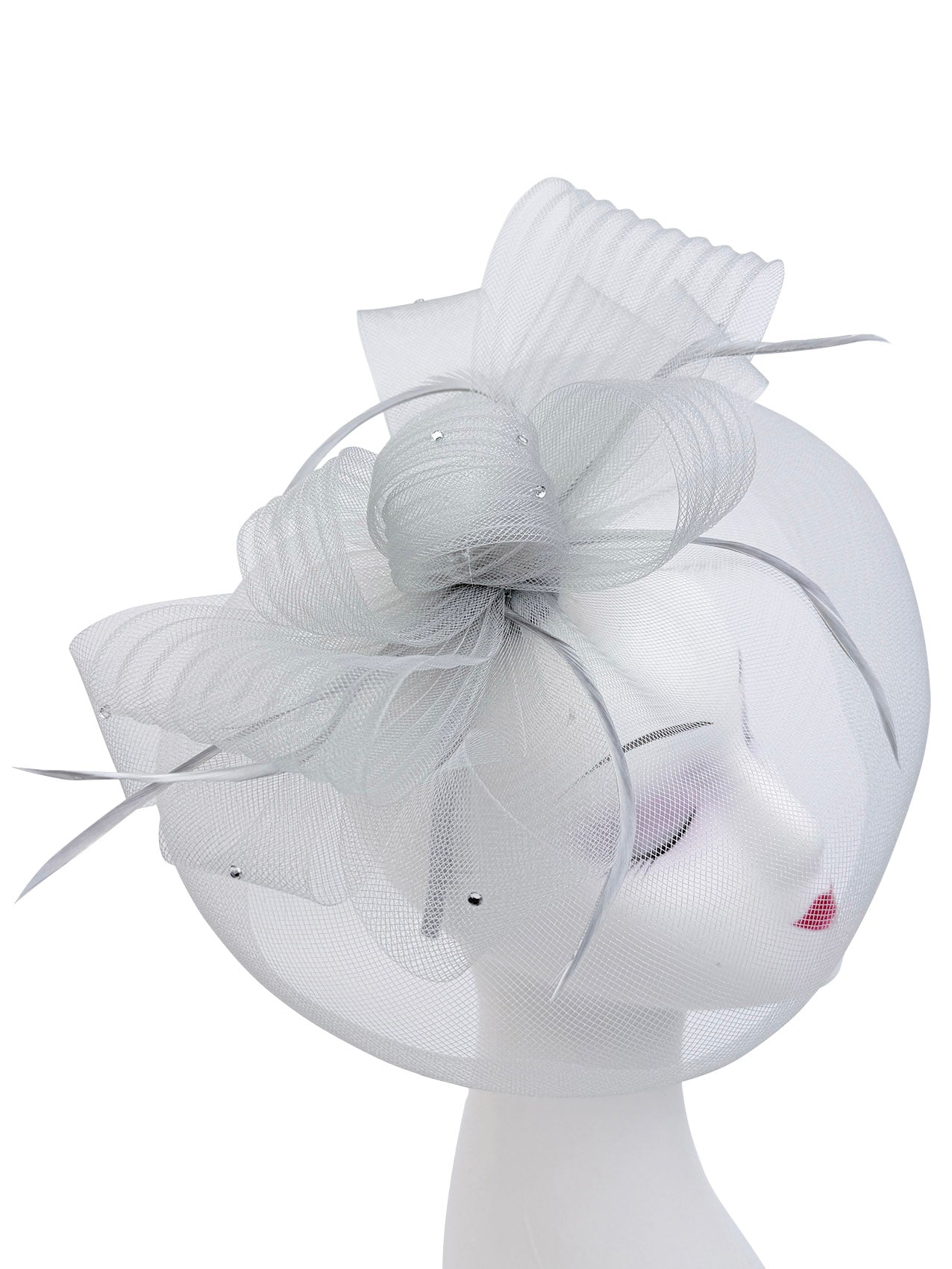 FT2610 Large Mesh Net Fascinator with Feathers and Diamante Detail