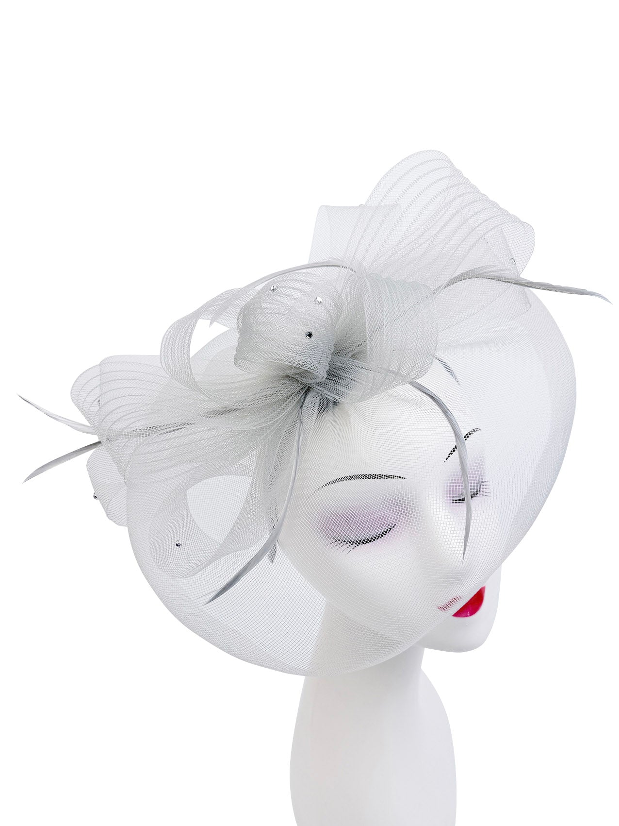 FT2610 Large Mesh Net Fascinator with Feathers and Diamante Detail