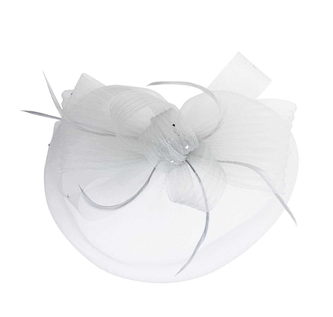 FT2610 Large Mesh Net Fascinator with Feathers and Diamante Detail