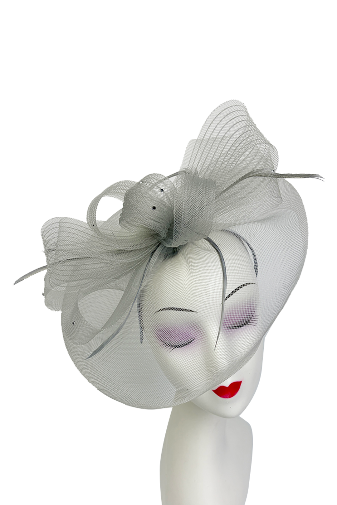 FT2610 Large Mesh Net Fascinator with Feathers and Diamante Detail