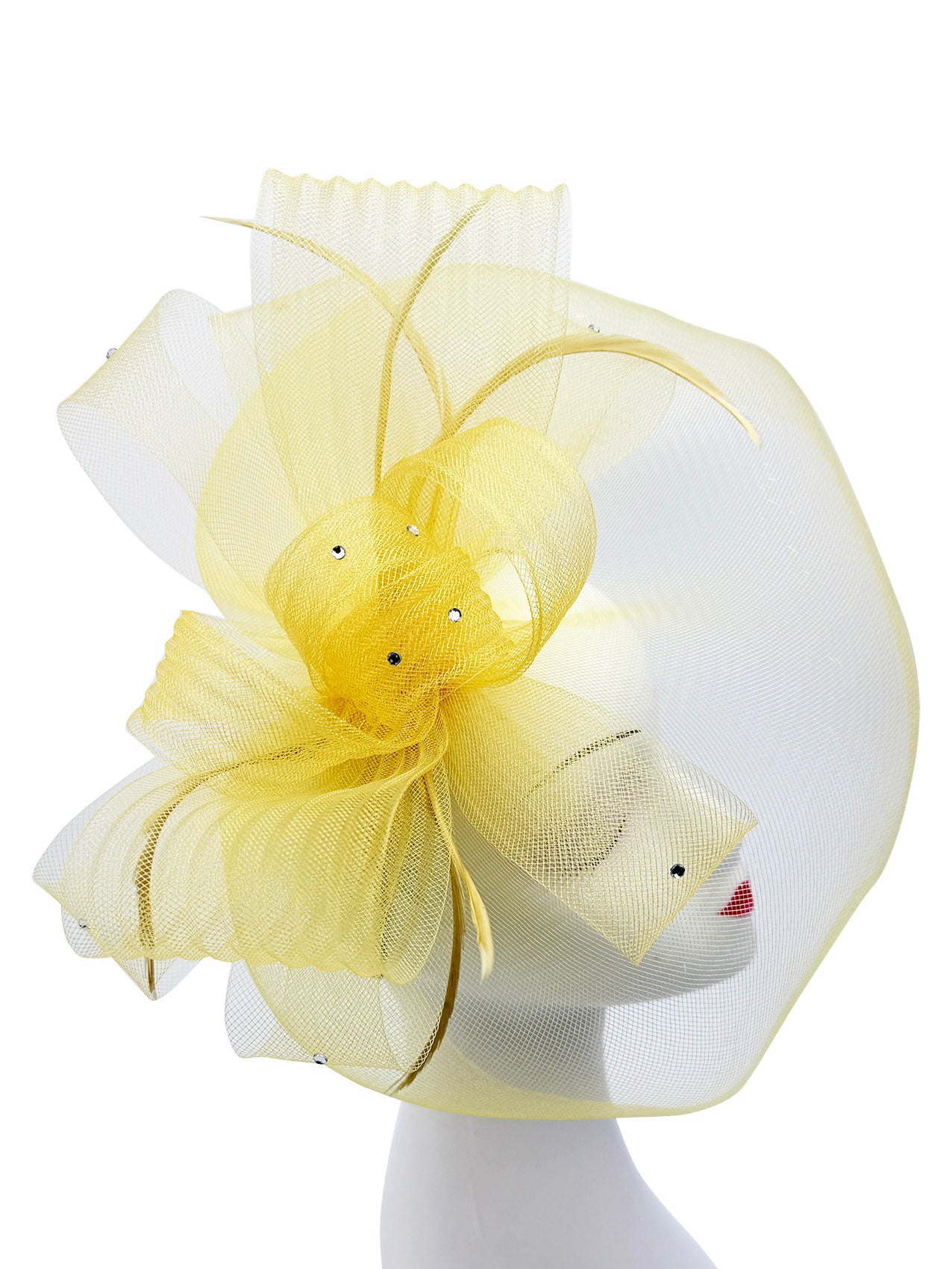 FT2610 Large Mesh Net Fascinator with Feathers and Diamante Detail