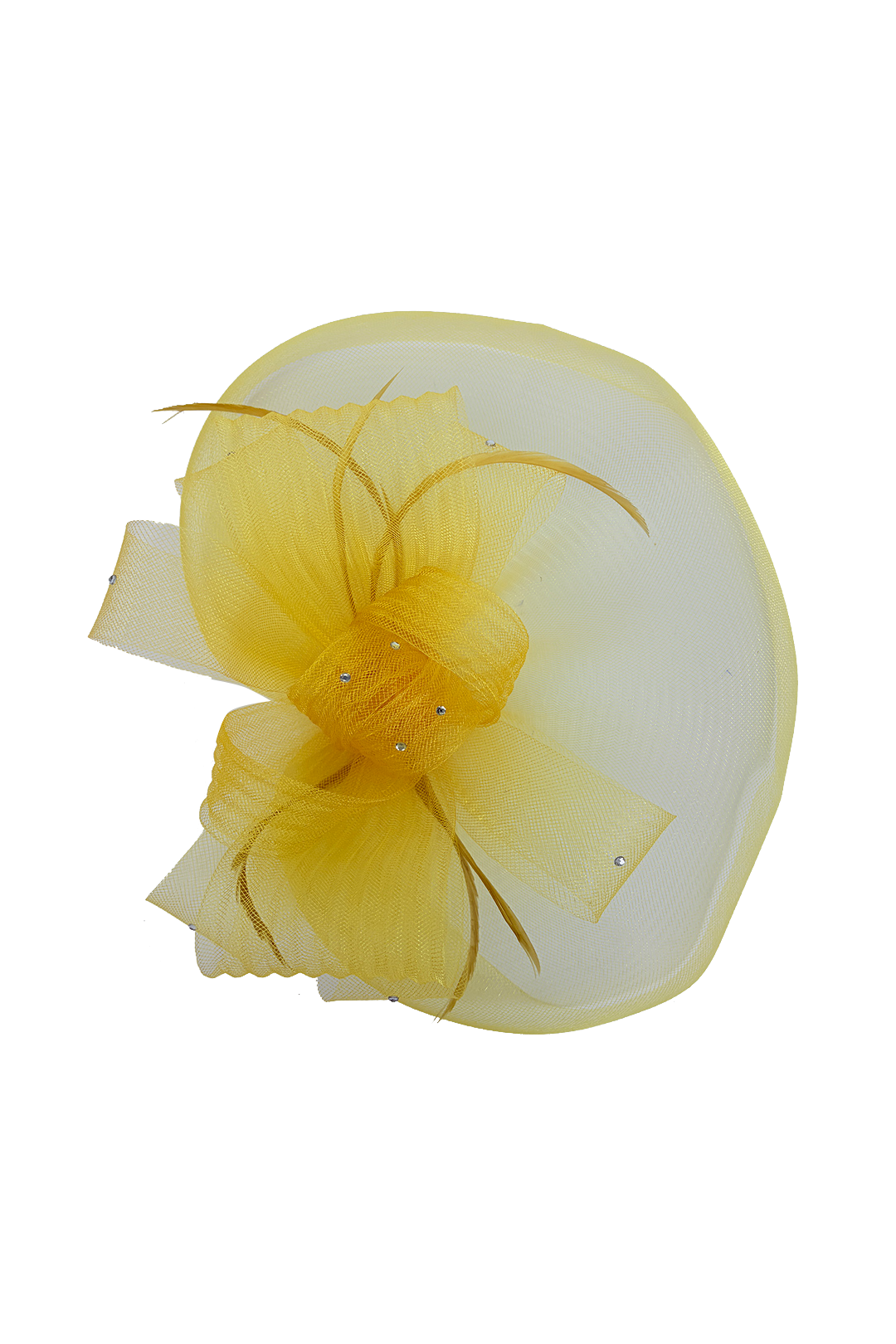 FT2610 Large Mesh Net Fascinator with Feathers and Diamante Detail