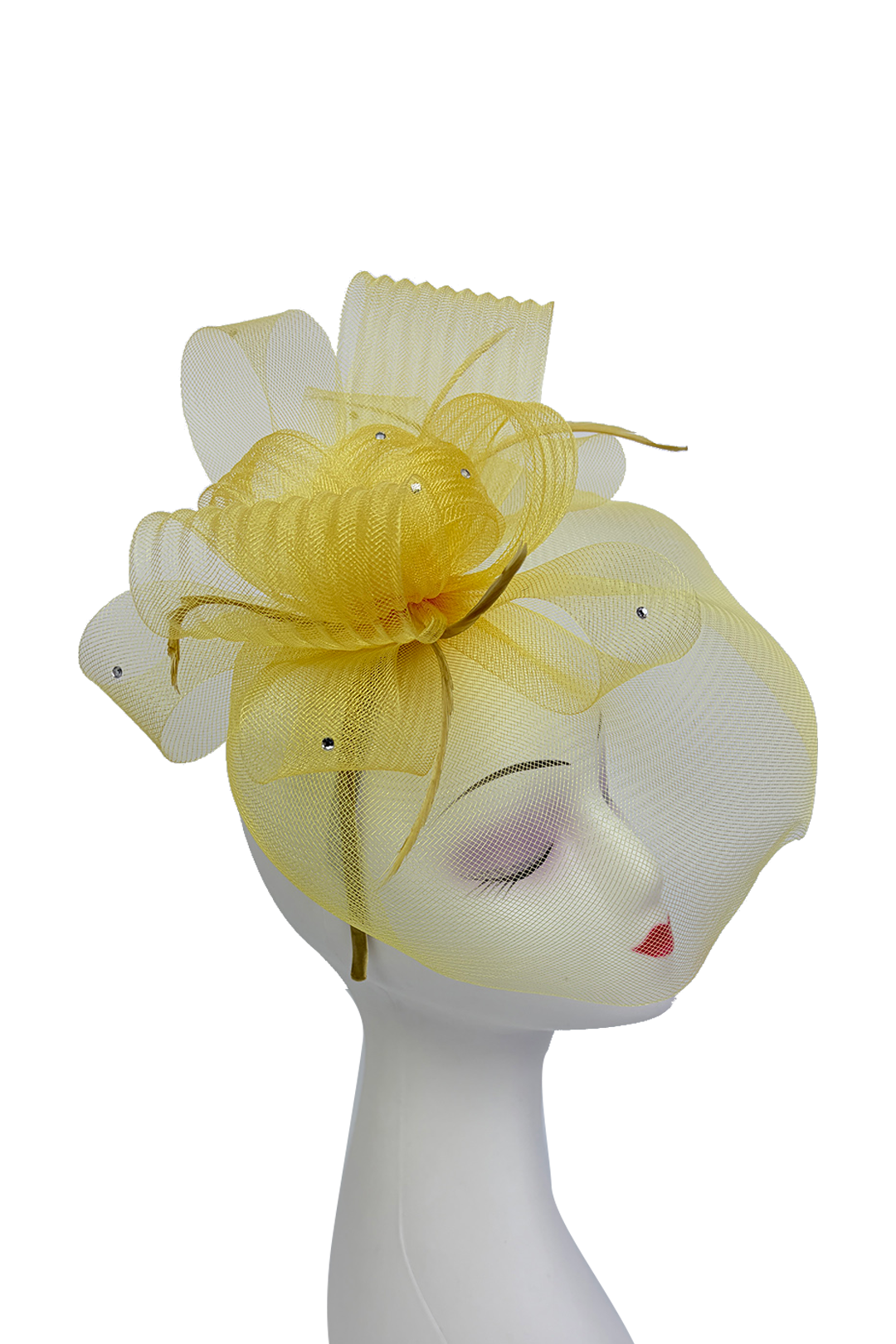 FT2610 Large Mesh Net Fascinator with Feathers and Diamante Detail