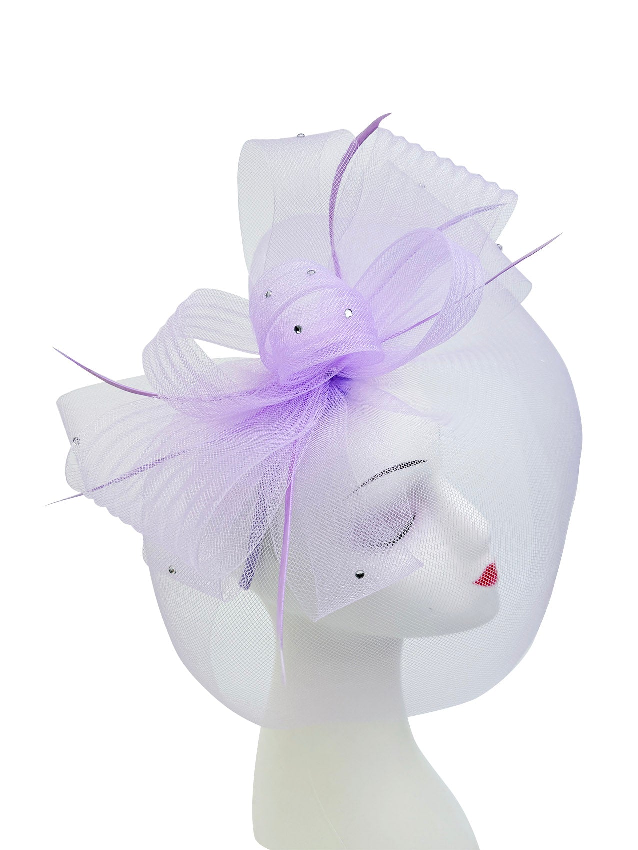 FT2610 Large Mesh Net Fascinator with Feathers and Diamante Detail