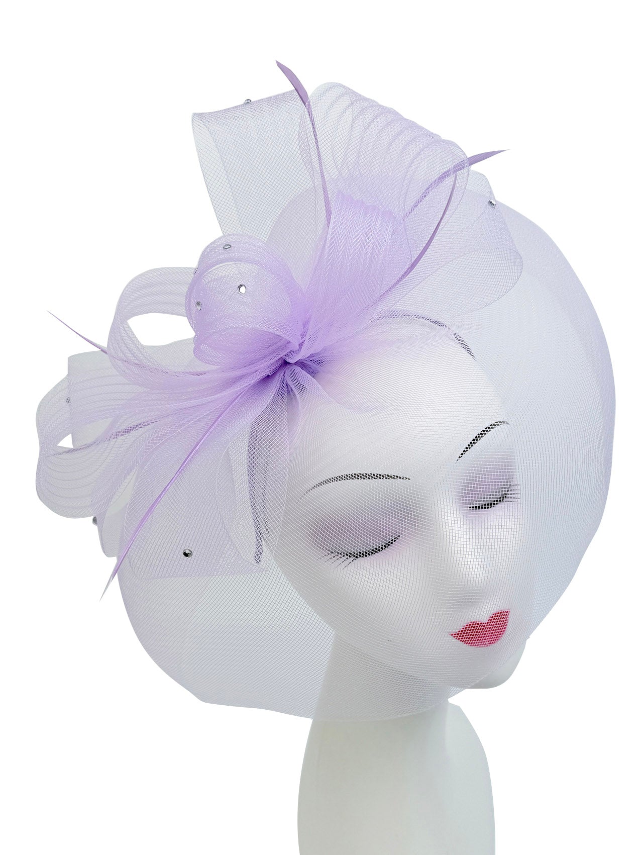 FT2610 Large Mesh Net Fascinator with Feathers and Diamante Detail