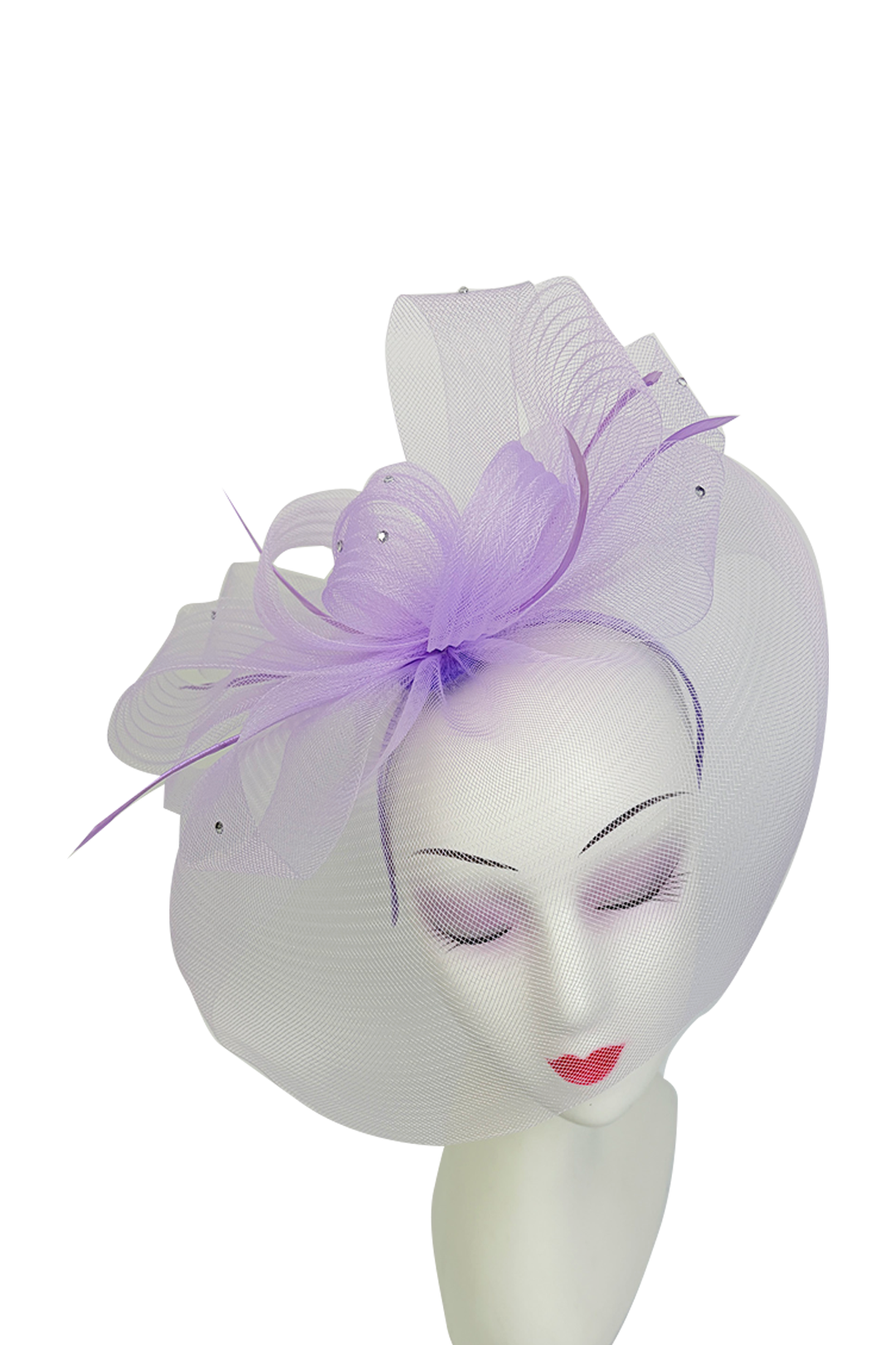 FT2610 Large Mesh Net Fascinator with Feathers and Diamante Detail