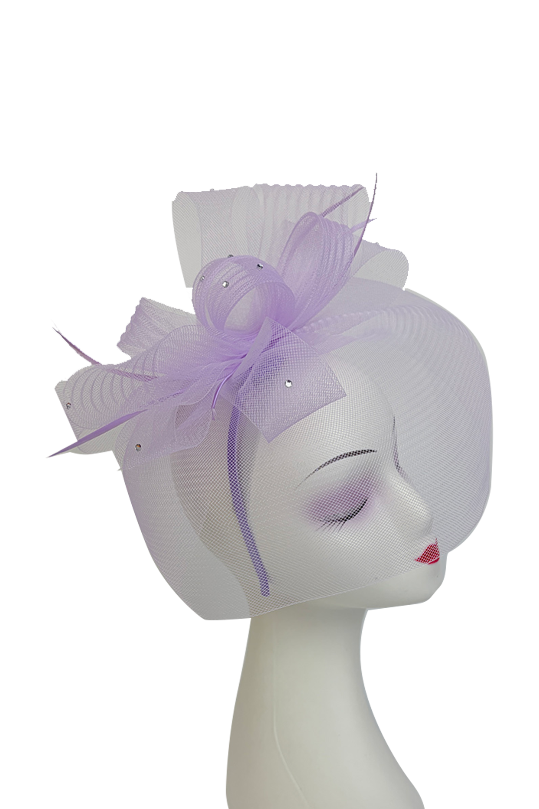 FT2610 Large Mesh Net Fascinator with Feathers and Diamante Detail