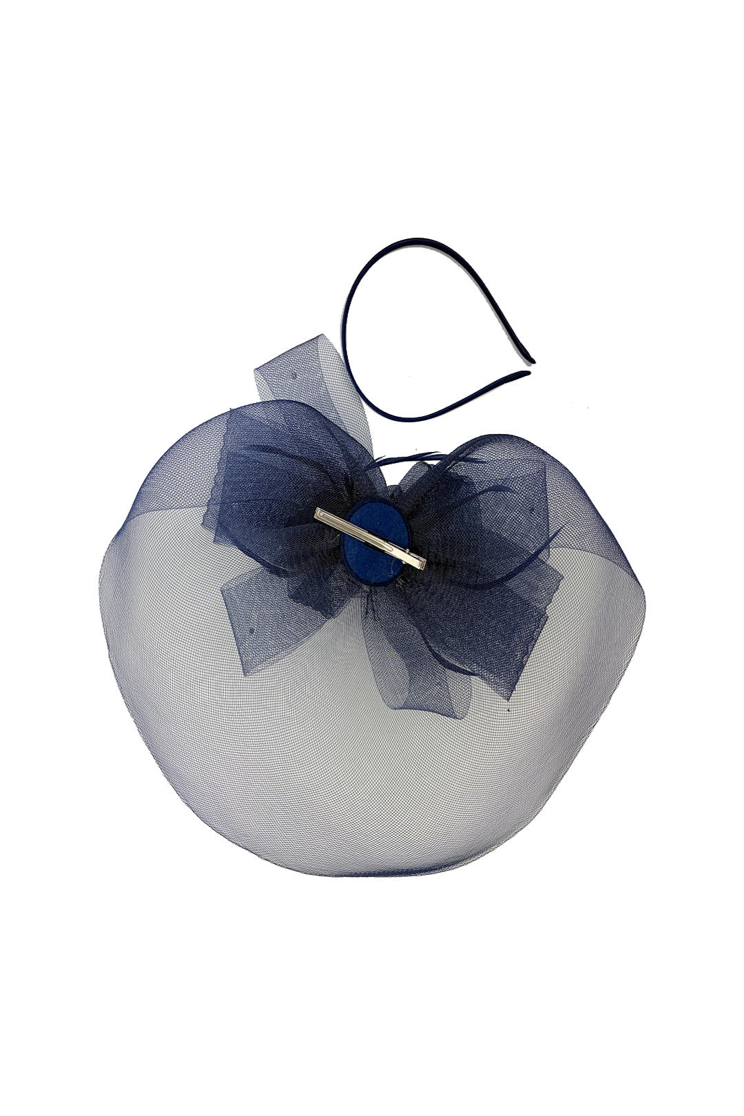 FT2610 Large Mesh Net Fascinator with Feathers and Diamante Detail