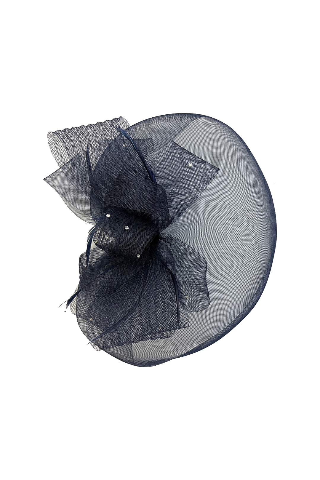 FT2610 Large Mesh Net Fascinator with Feathers and Diamante Detail