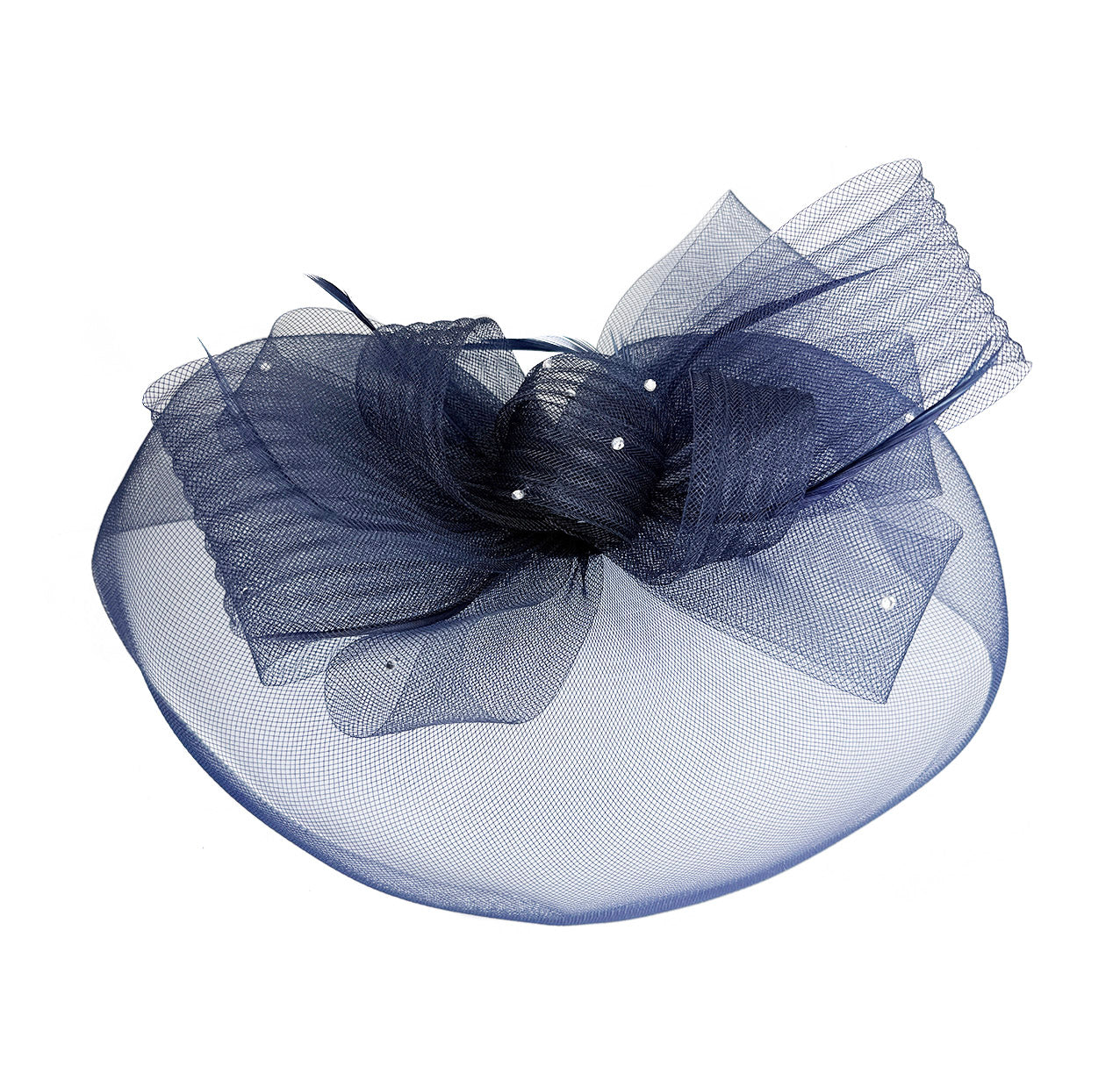 FT2610 Large Mesh Net Fascinator with Feathers and Diamante Detail