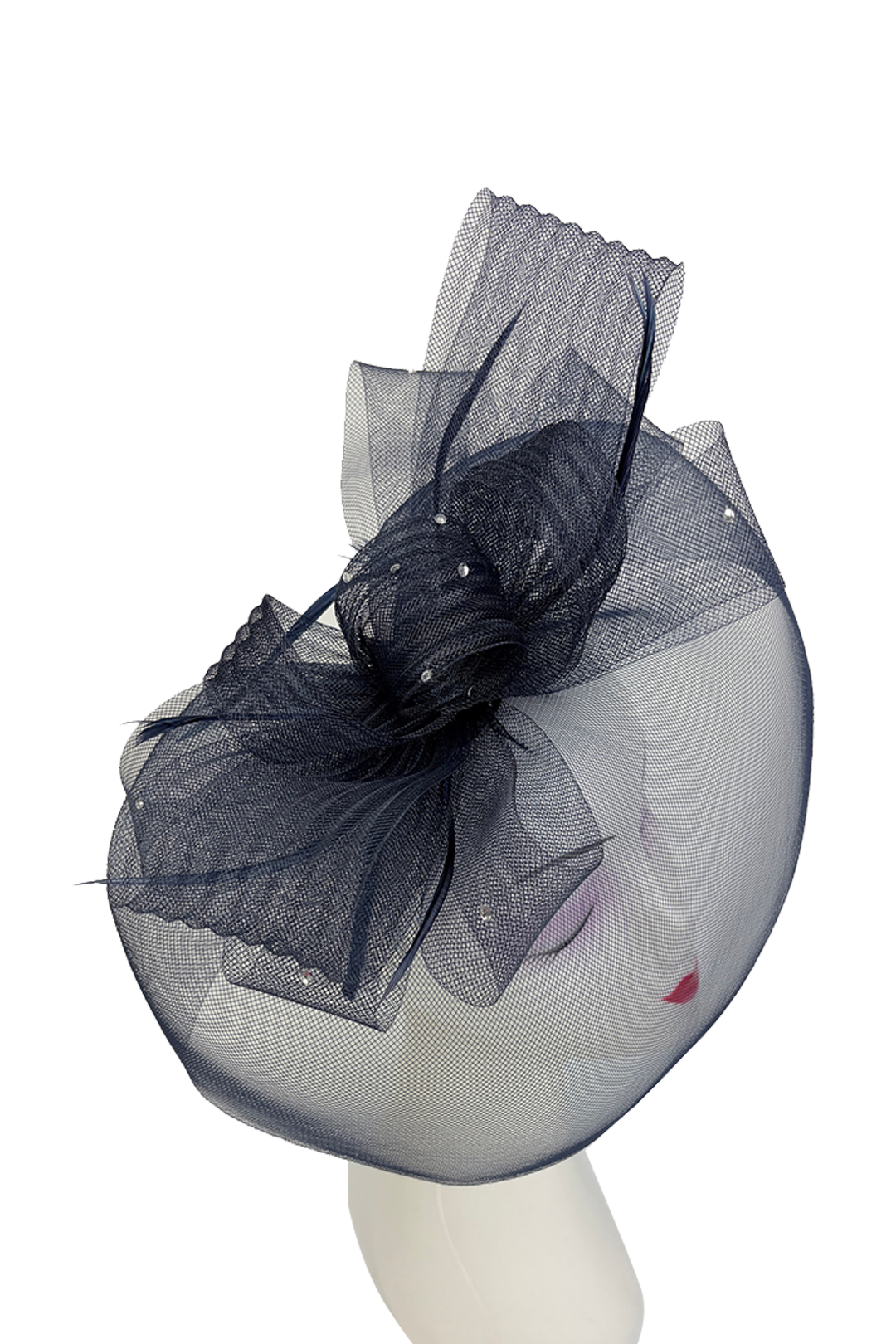 FT2610 Large Mesh Net Fascinator with Feathers and Diamante Detail