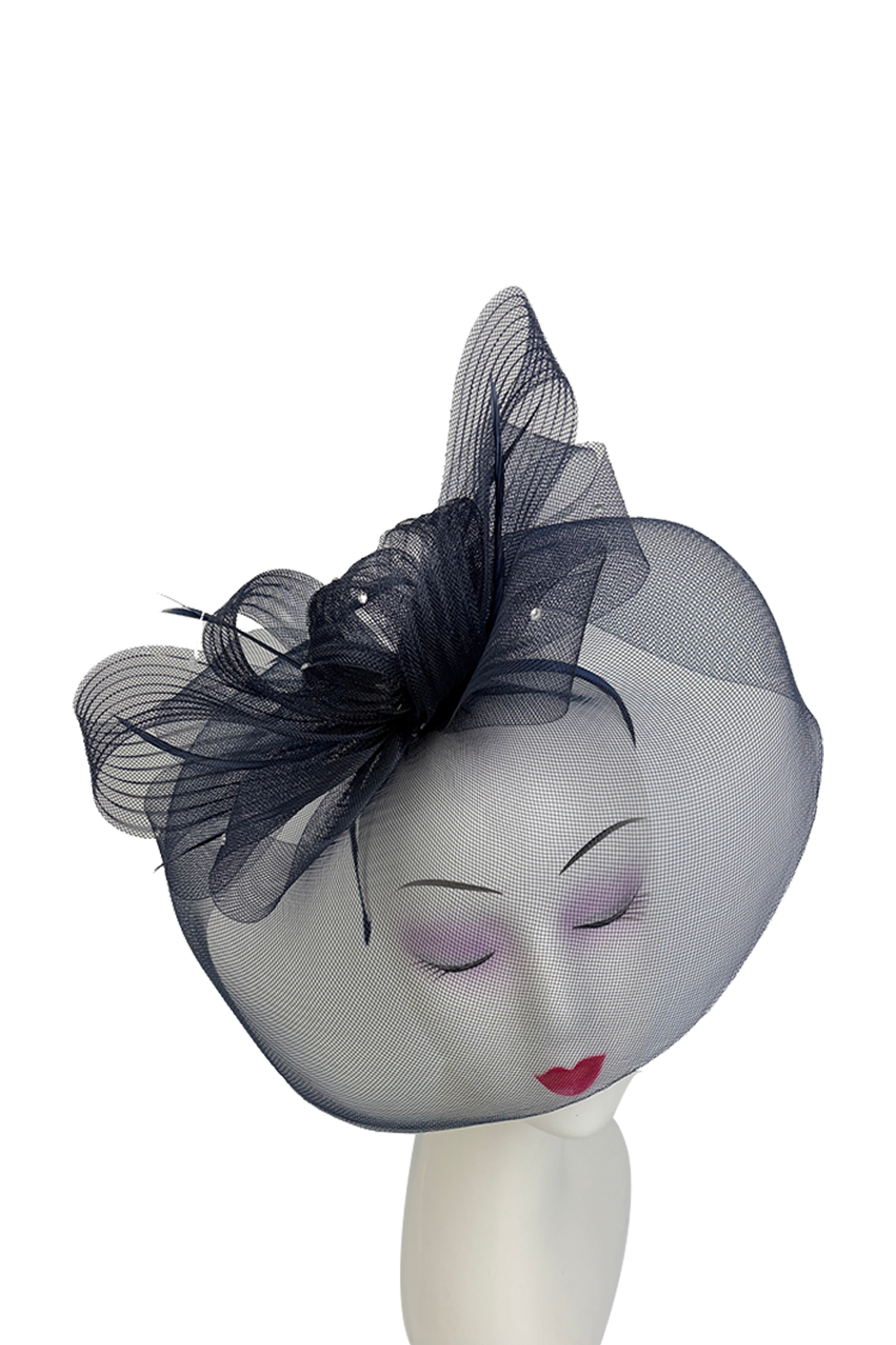 FT2610 Large Mesh Net Fascinator with Feathers and Diamante Detail