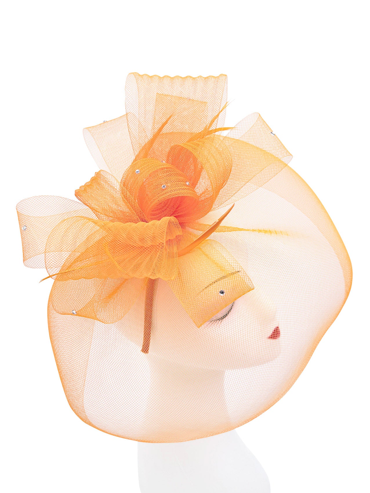 FT2610 Large Mesh Net Fascinator with Feathers and Diamante Detail