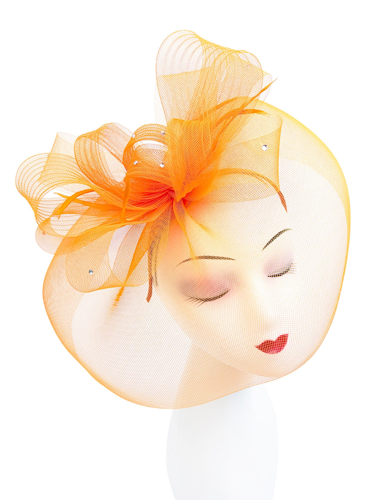 FT2610 Large Mesh Net Fascinator with Feathers and Diamante Detail