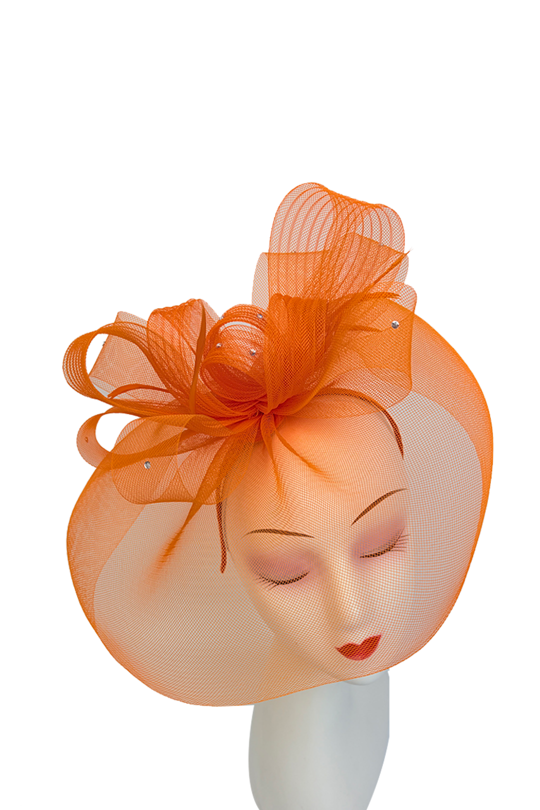 FT2610 Large Mesh Net Fascinator with Feathers and Diamante Detail