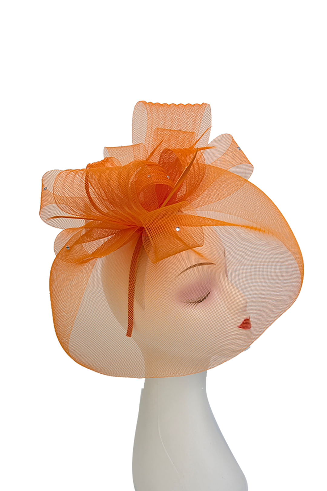 FT2610 Large Mesh Net Fascinator with Feathers and Diamante Detail