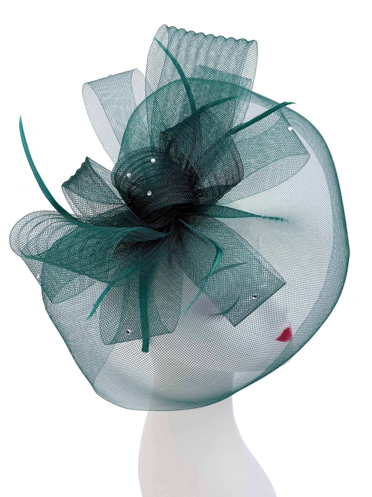 FT2610 Large Mesh Net Fascinator with Feathers and Diamante Detail