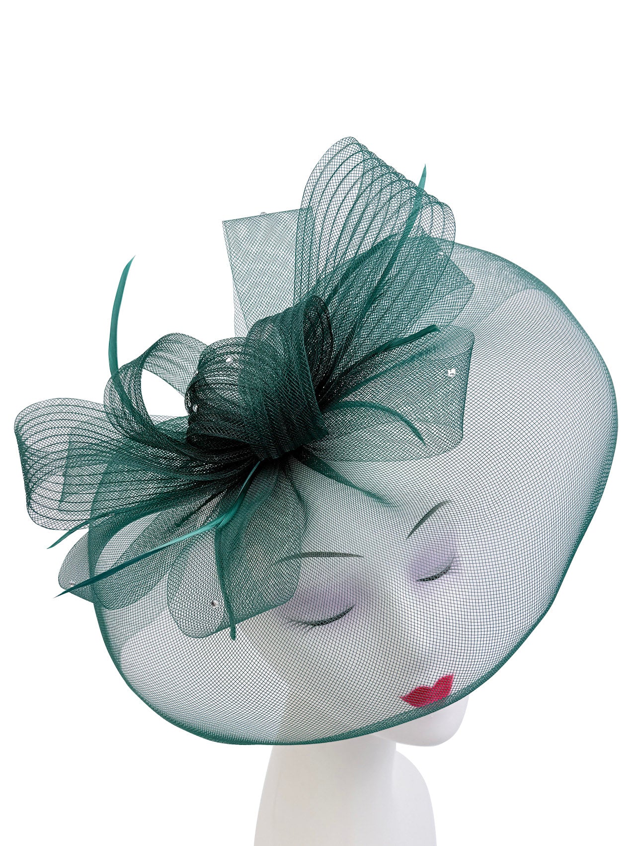 FT2610 Large Mesh Net Fascinator with Feathers and Diamante Detail