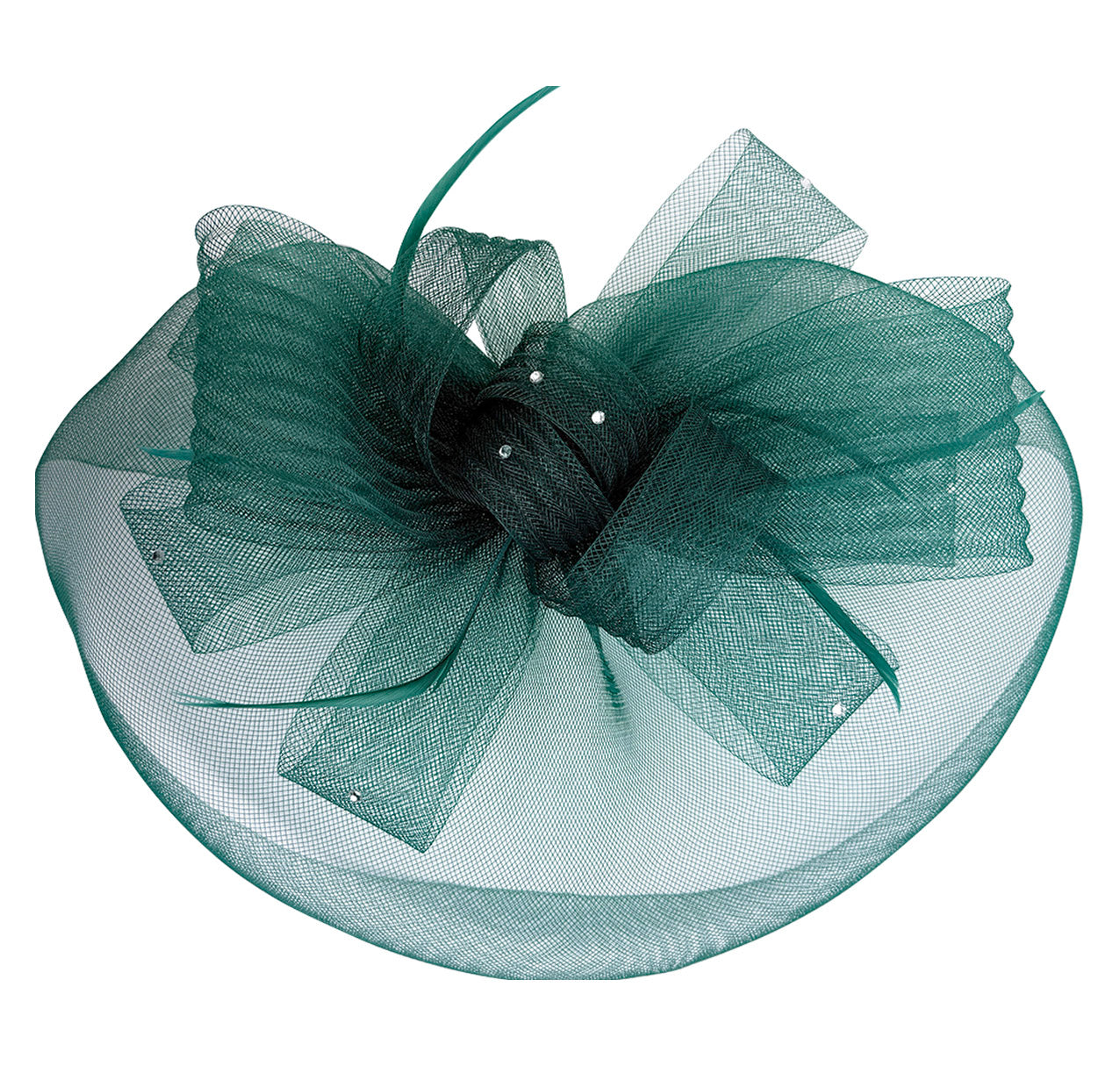 FT2610 Large Mesh Net Fascinator with Feathers and Diamante Detail