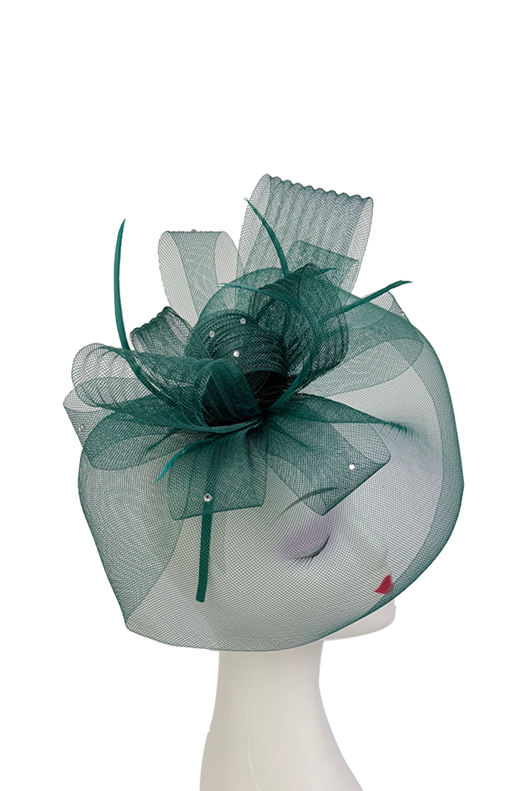 FT2610 Large Mesh Net Fascinator with Feathers and Diamante Detail