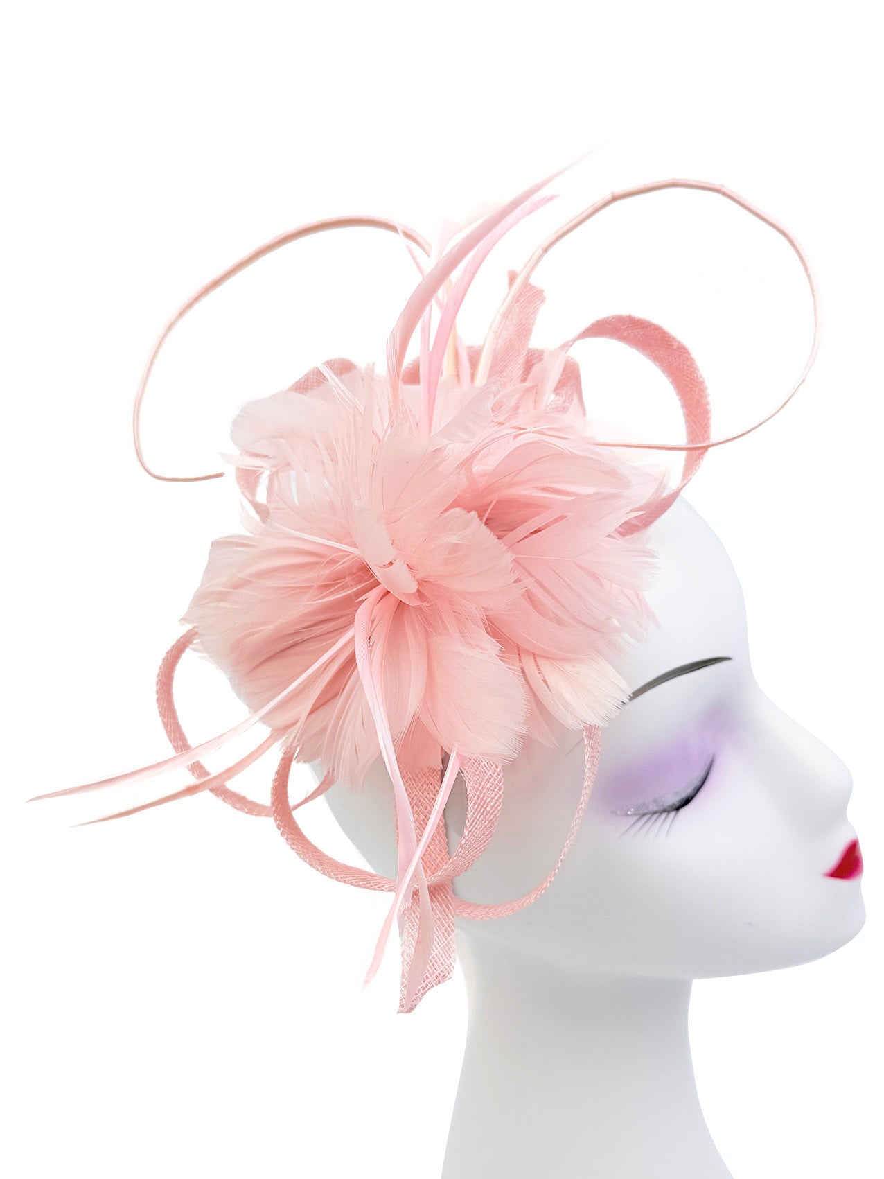 FT26180 Flower Feathers Fascinator with Sinamay Curls