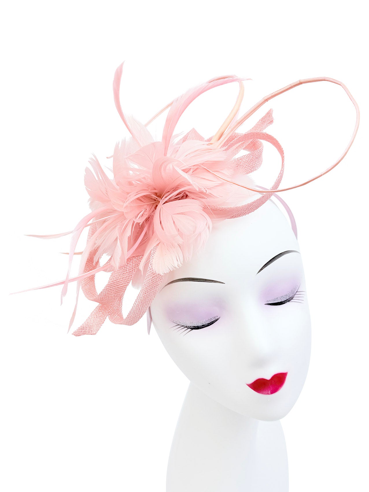FT26180 Flower Feathers Fascinator with Sinamay Curls