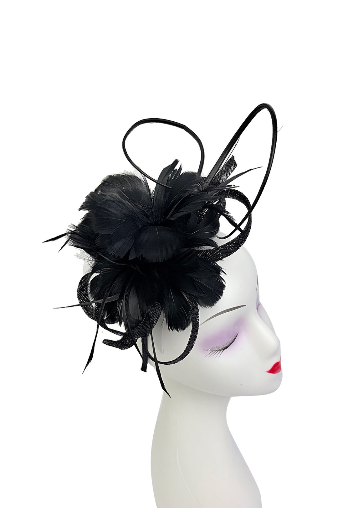 FT26180 Flower Feathers Fascinator with Sinamay Curls