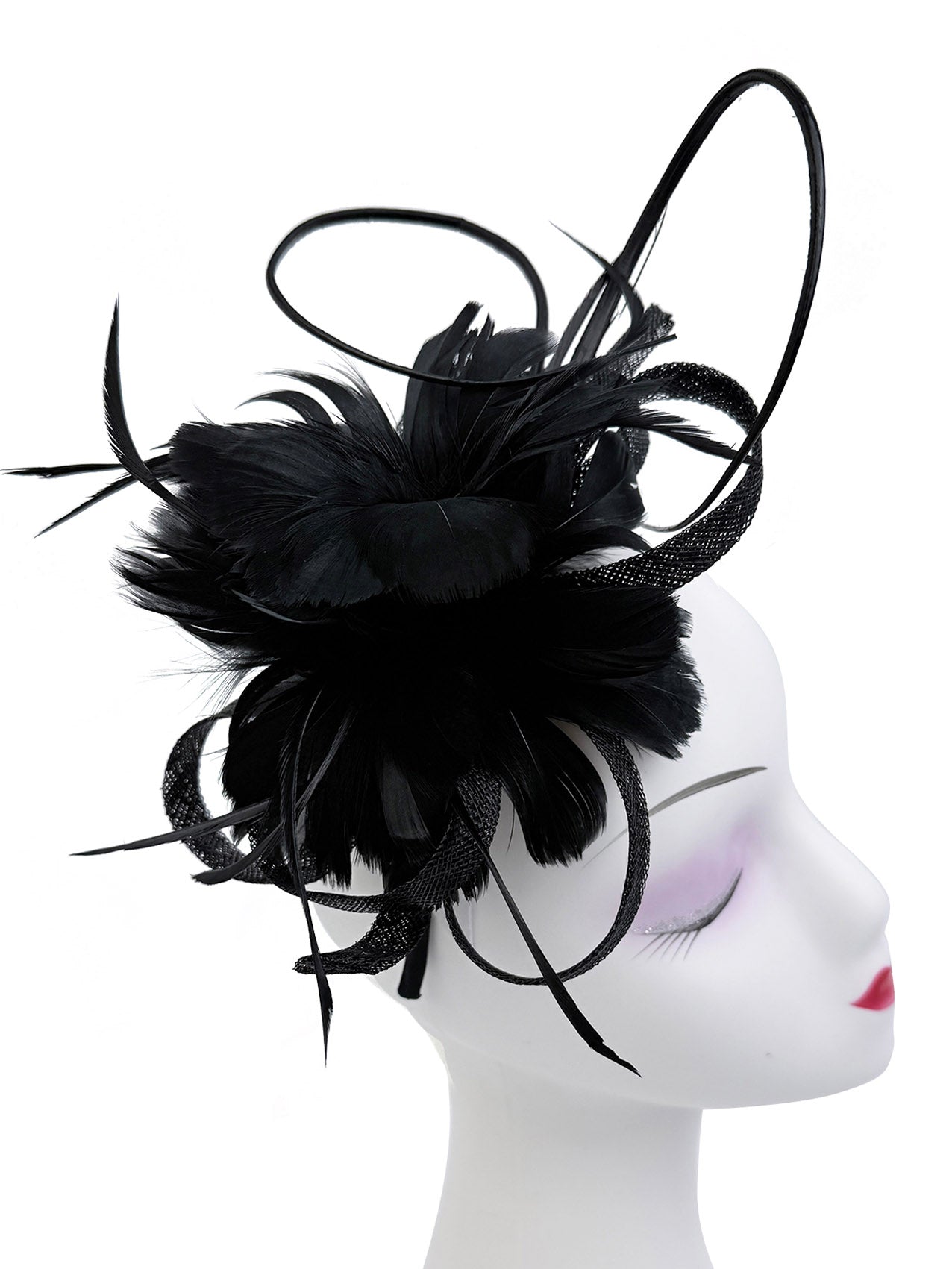 FT26180 Flower Feathers Fascinator with Sinamay Curls