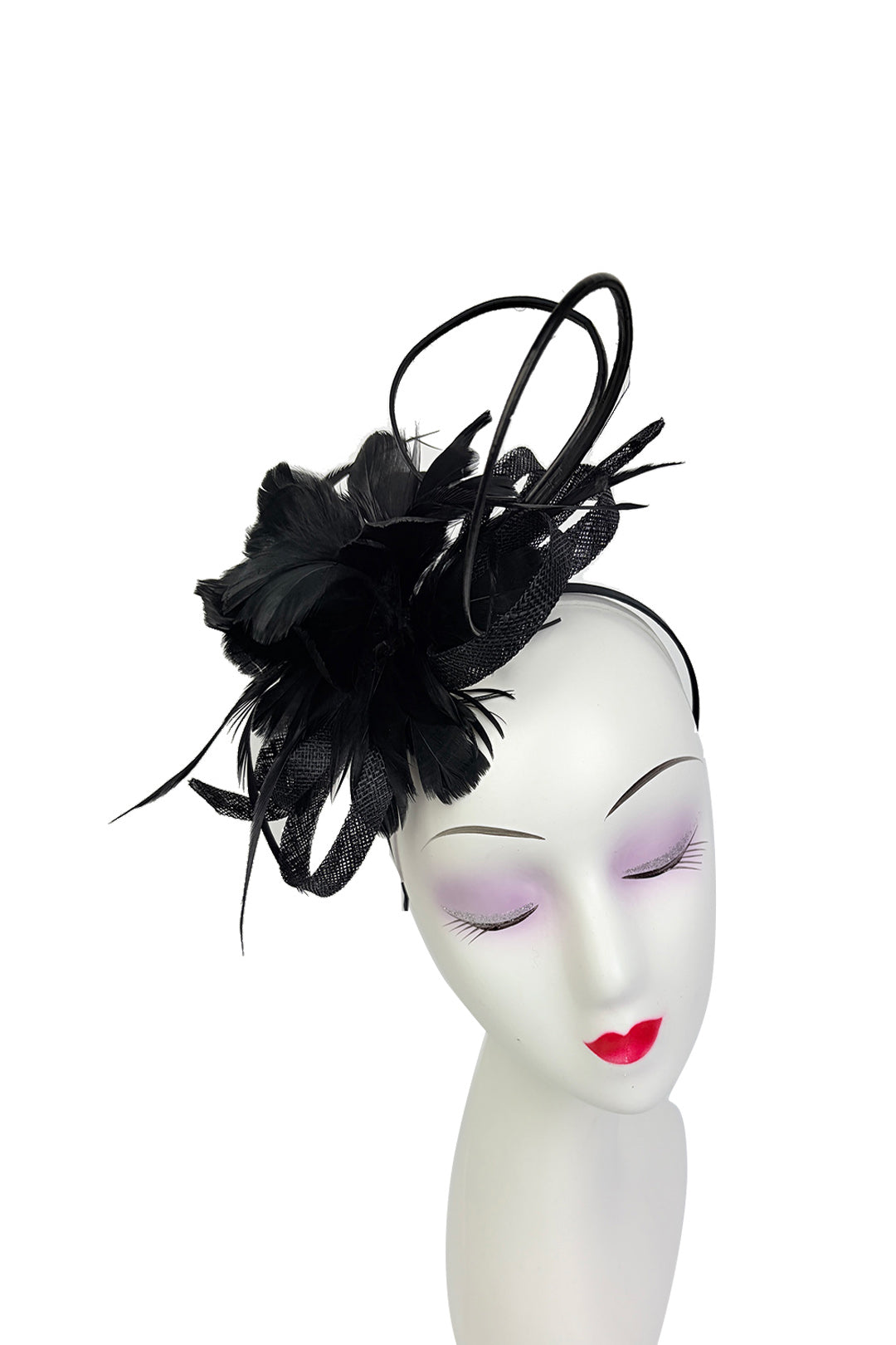 FT26180 Flower Feathers Fascinator with Sinamay Curls