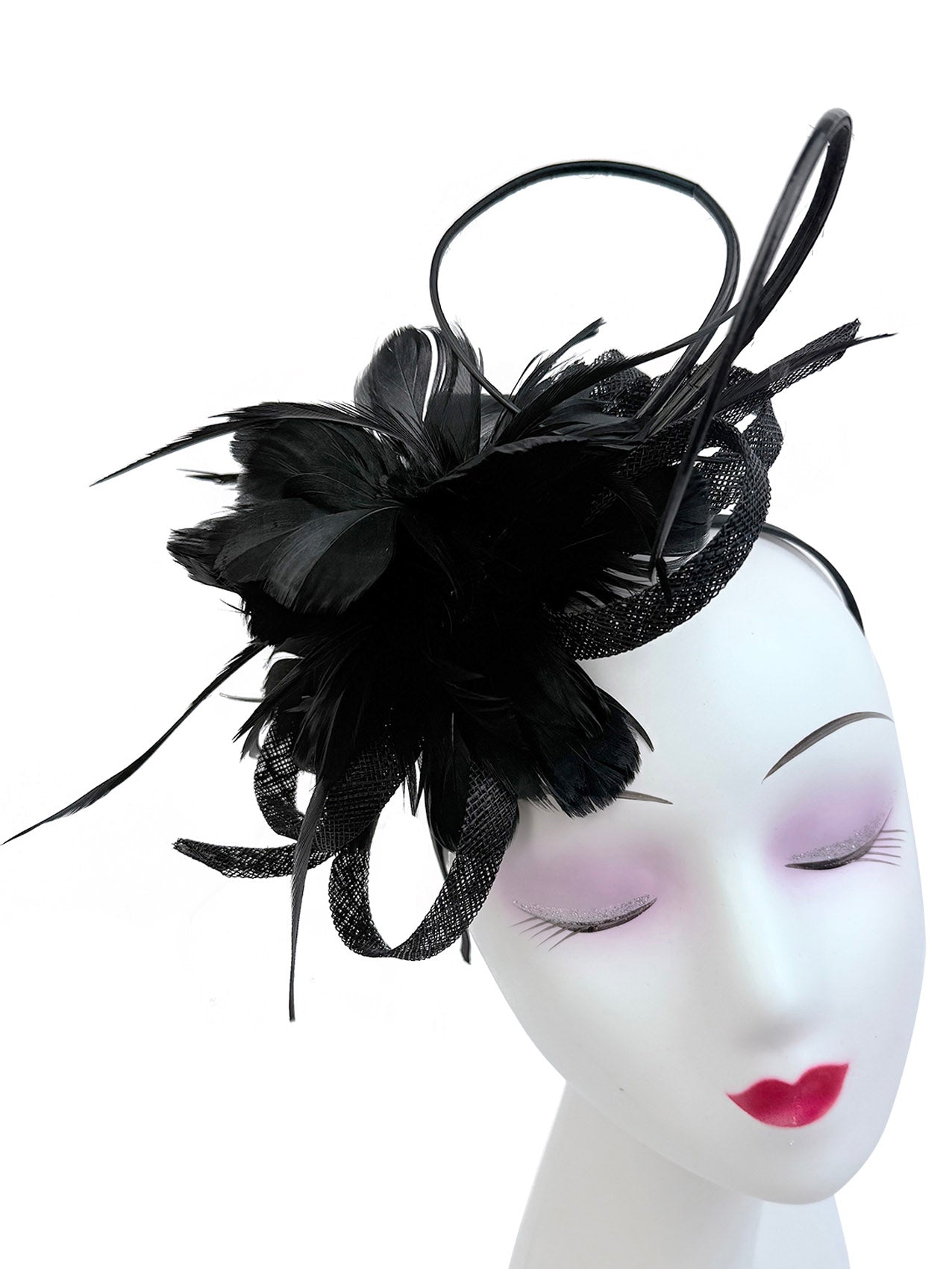 FT26180 Flower Feathers Fascinator with Sinamay Curls