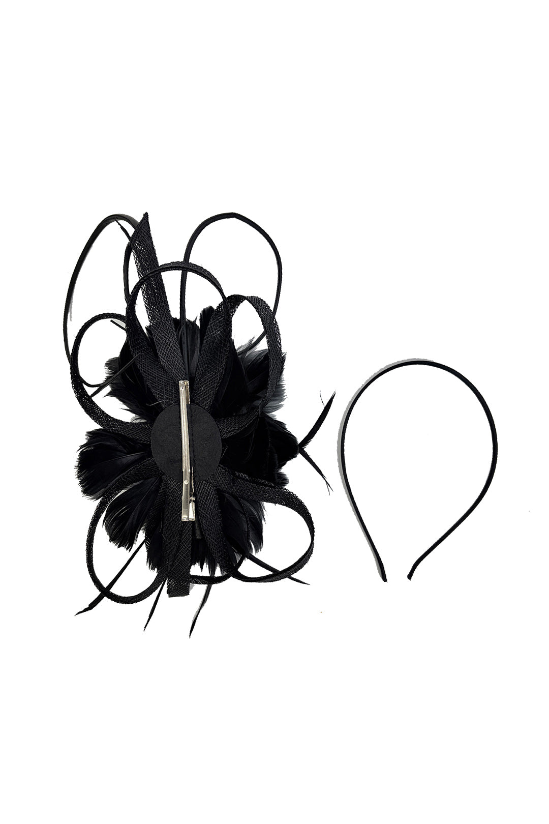 FT26180 Flower Feathers Fascinator with Sinamay Curls