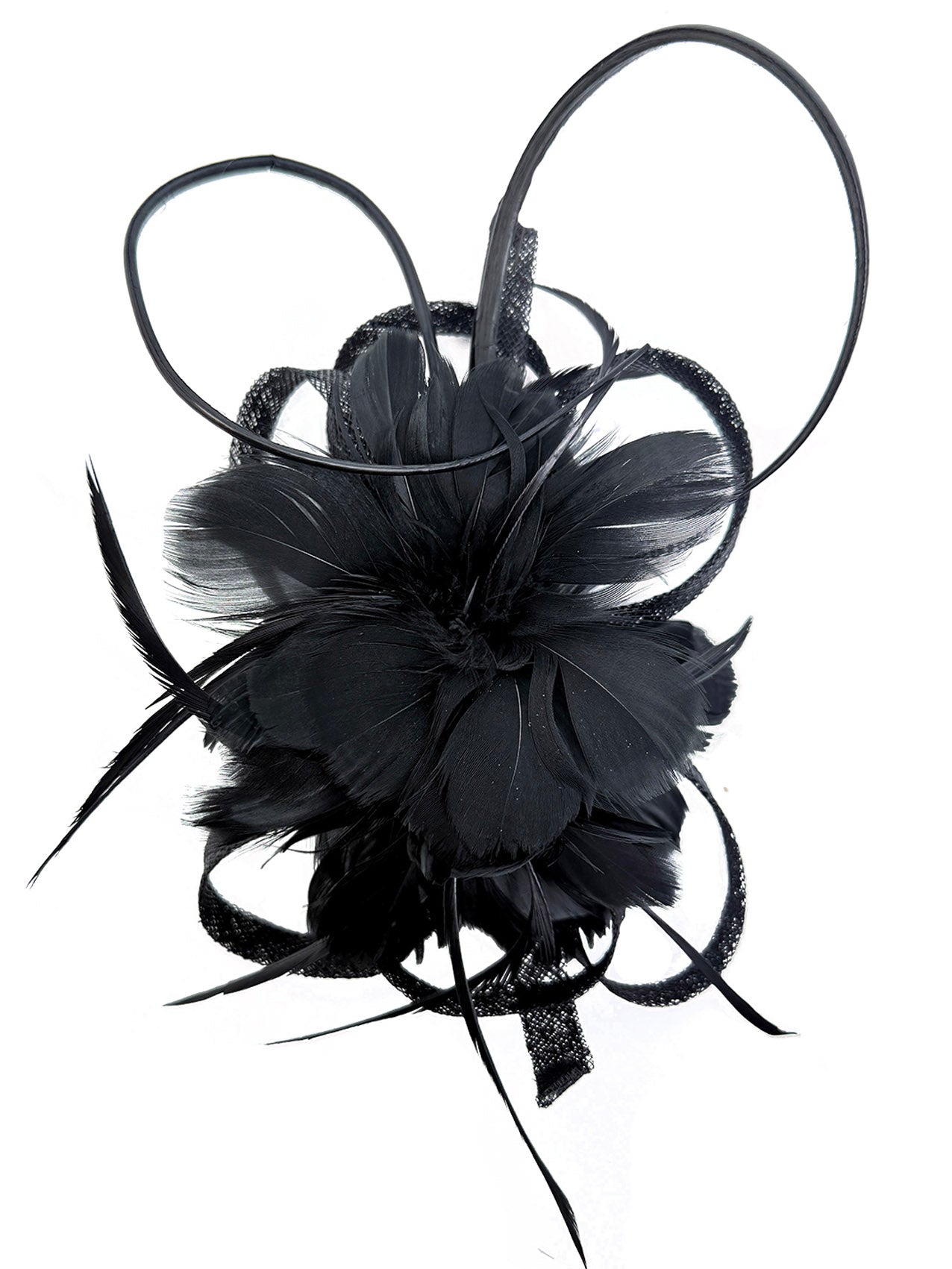FT26180 Flower Feathers Fascinator with Sinamay Curls