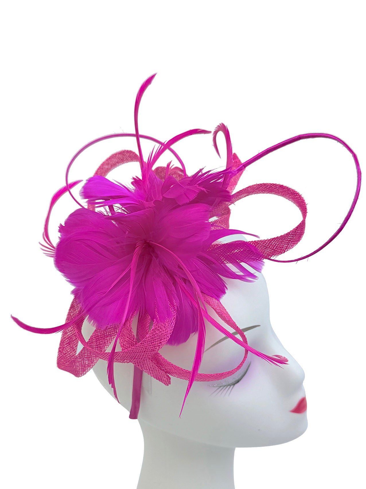 FT26180 Flower Feathers Fascinator with Sinamay Curls