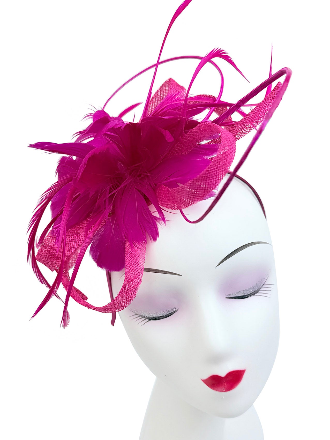 FT26180 Flower Feathers Fascinator with Sinamay Curls