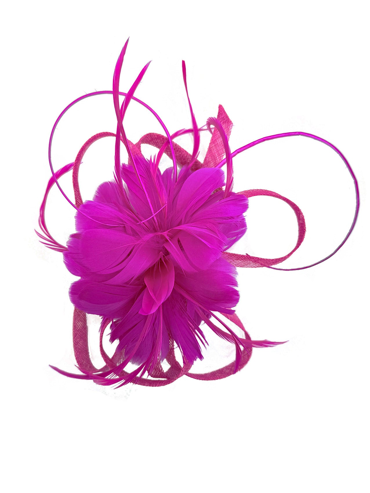 FT26180 Flower Feathers Fascinator with Sinamay Curls