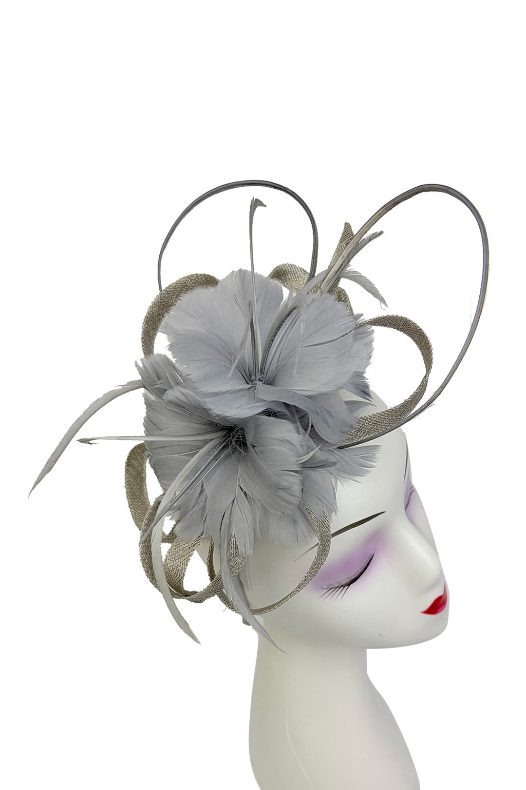 FT26180 Flower Feathers Fascinator with Sinamay Curls