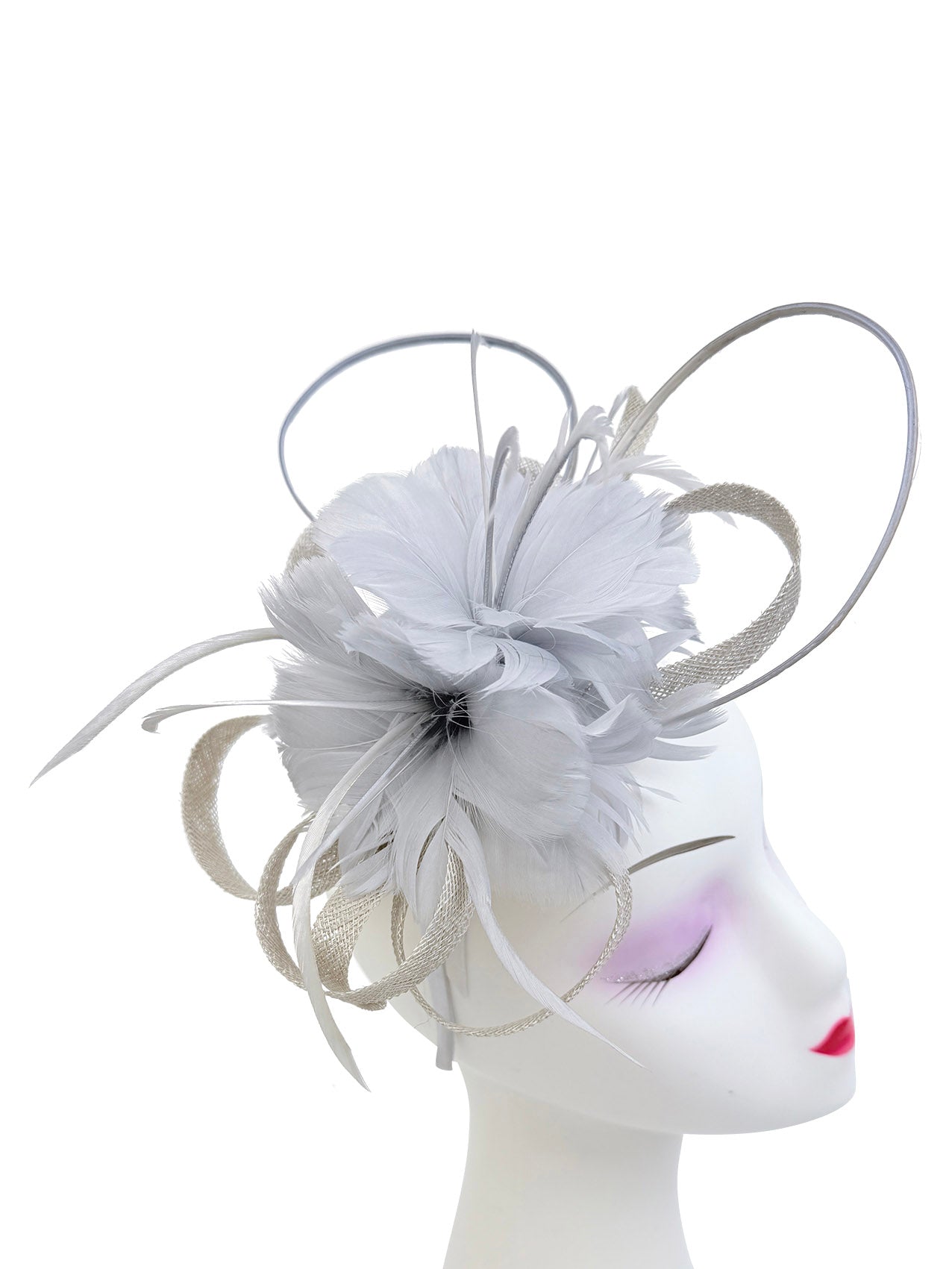 FT26180 Flower Feathers Fascinator with Sinamay Curls