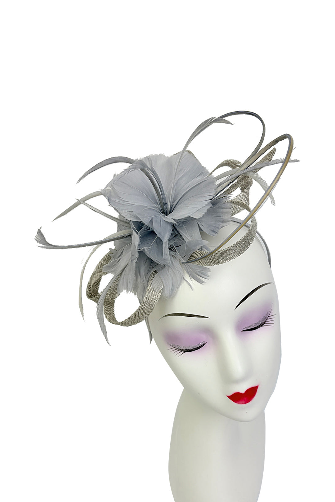 FT26180 Flower Feathers Fascinator with Sinamay Curls