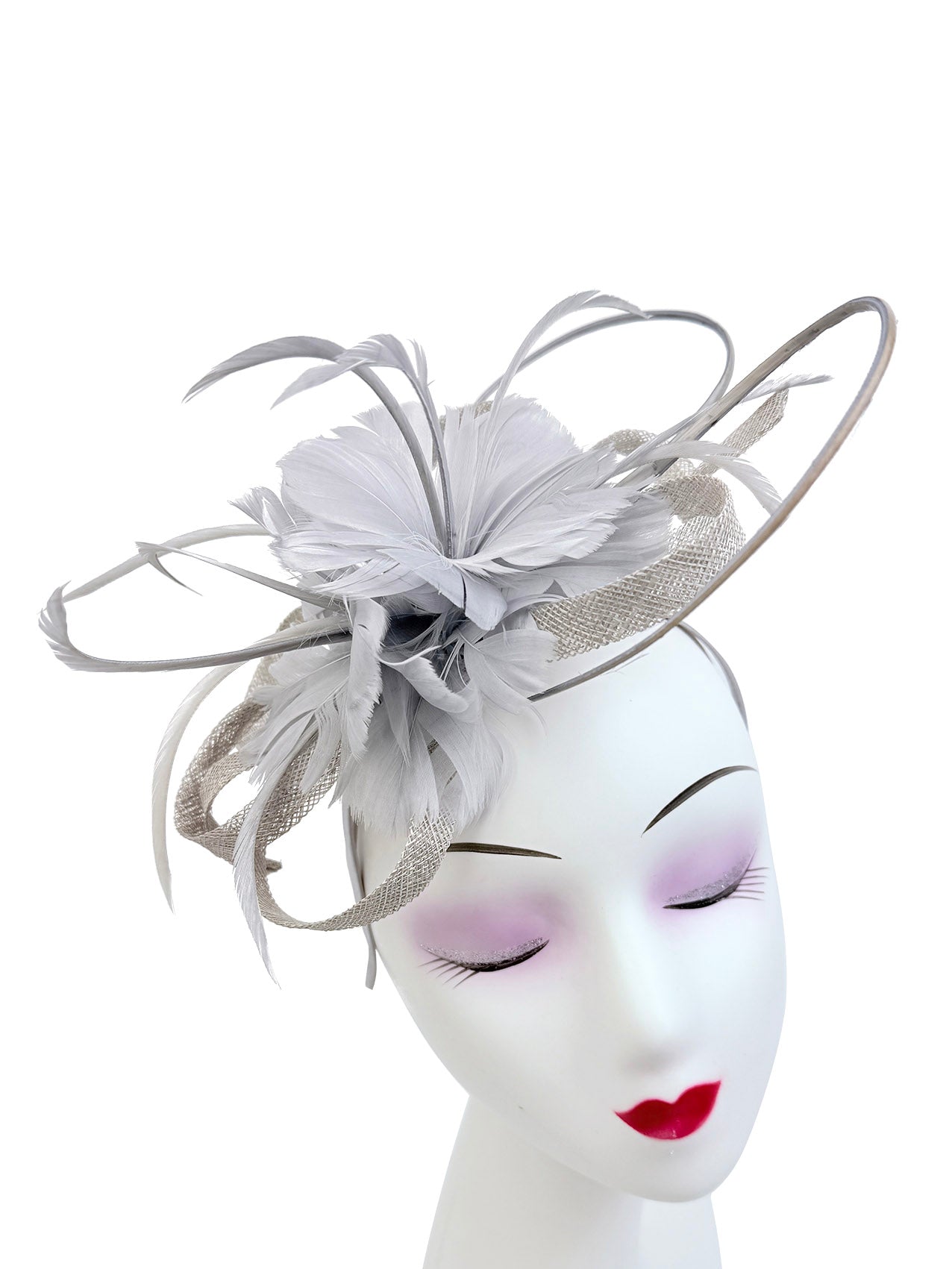 FT26180 Flower Feathers Fascinator with Sinamay Curls