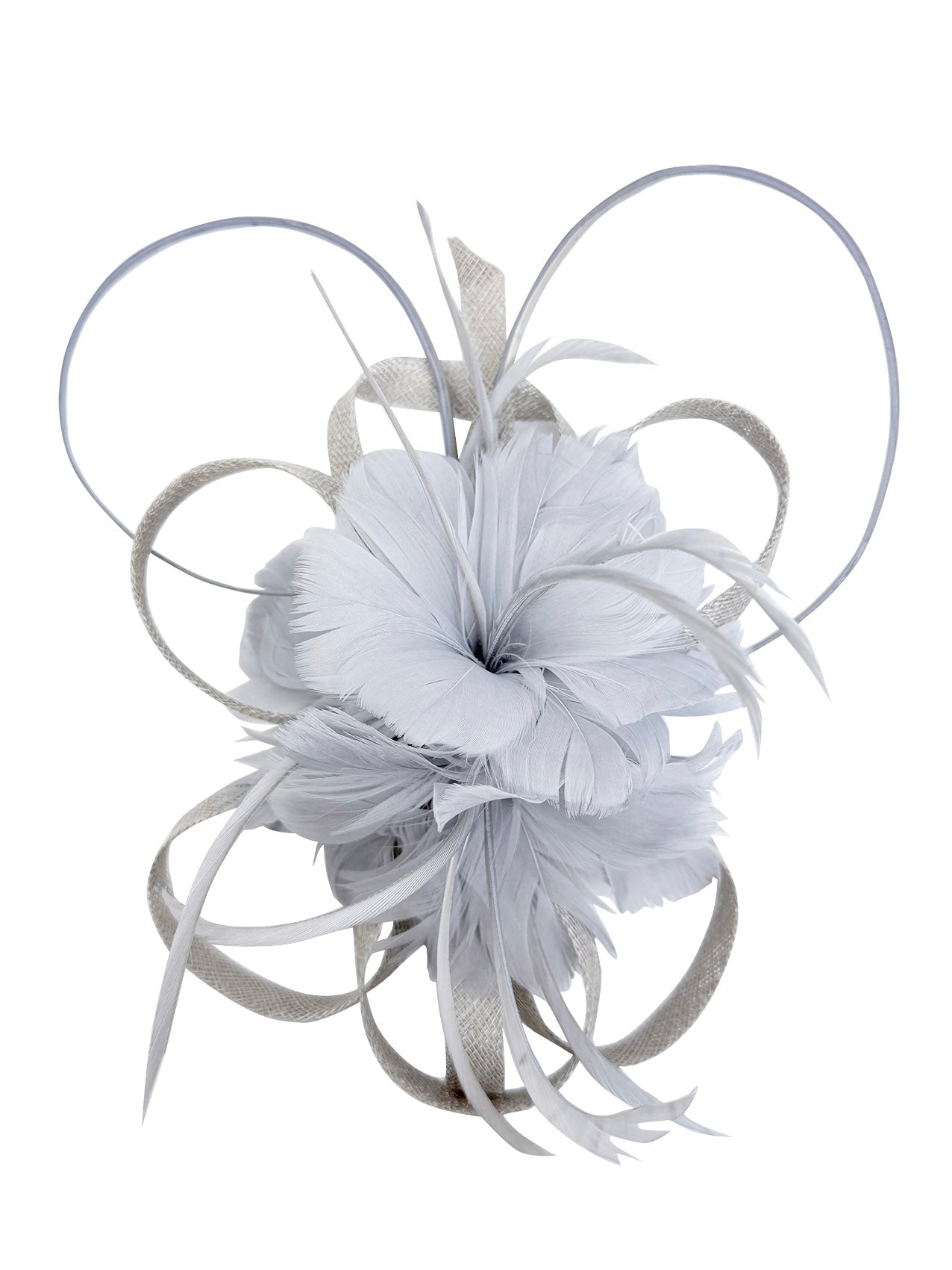 FT26180 Flower Feathers Fascinator with Sinamay Curls